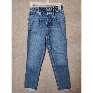 Hollister Curvy Ultra High Rise Mom Jeans Womens 5 Long Blue Raw Hem Paperbag